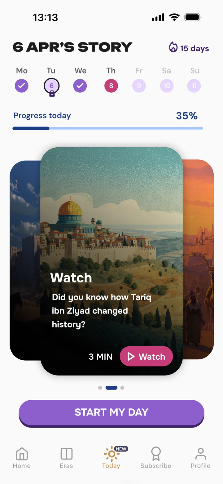 Archives app, today screen